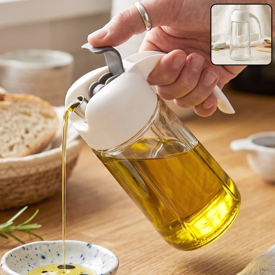 Glass Oil Dispenser Bottle with Auto Open Close Spout Lid and Easy Handle (1 Pc)
