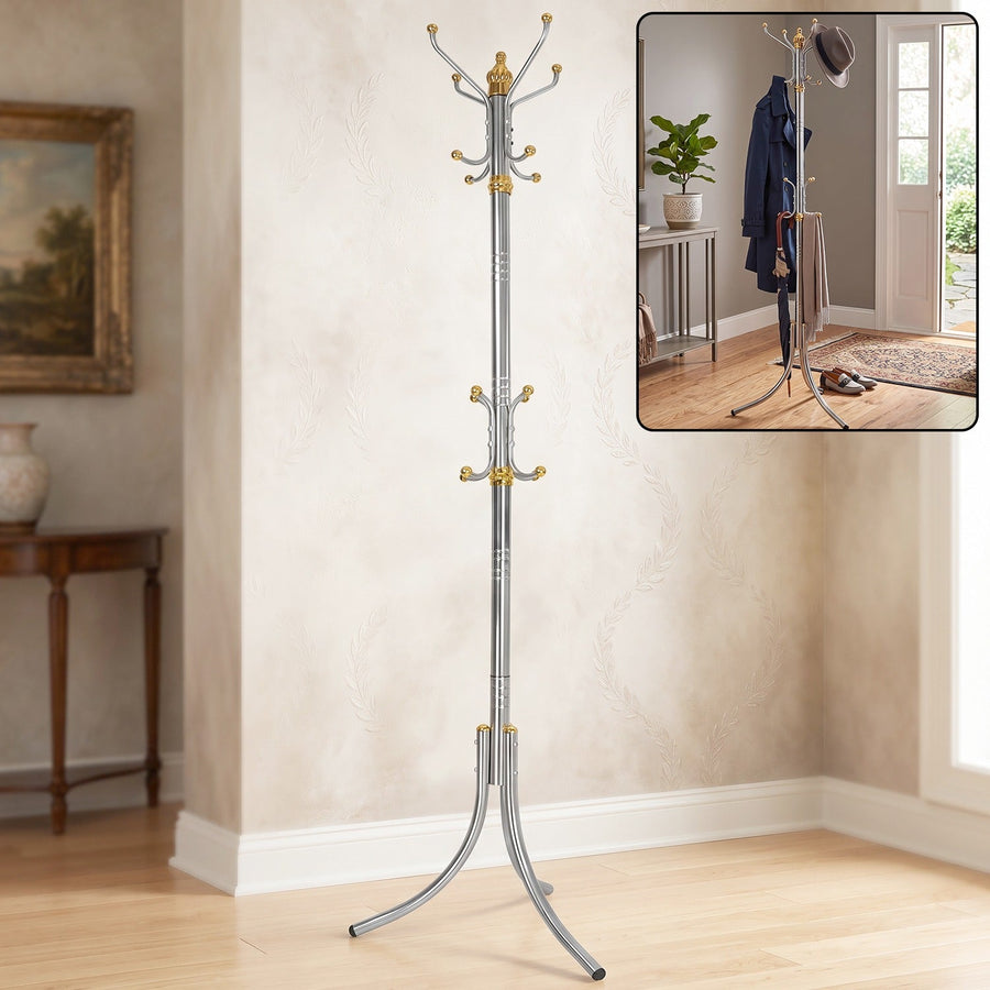 Metal Floor Standing Coat Rack Clothes Hanger Stand with Multi Hooks (1 Pc)