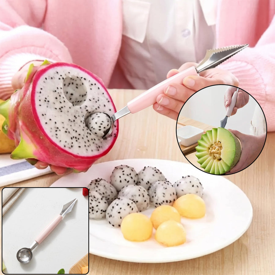 2 In 1 Fruit Carving Tool Watermelon Cutter Melon Baller Scoop Knife (1 Pc)