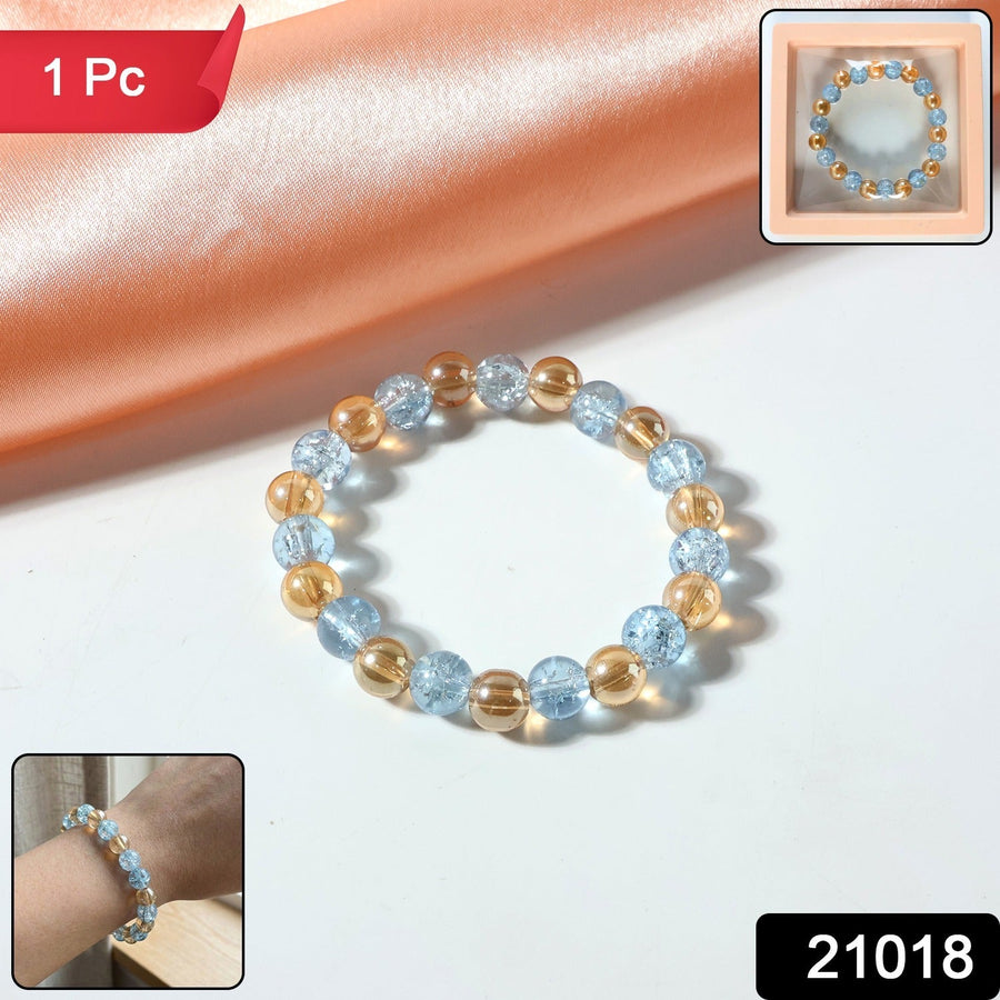 Dual-Tone Crystal Beaded Stretch Bracelet – Elegant Slip-On Design