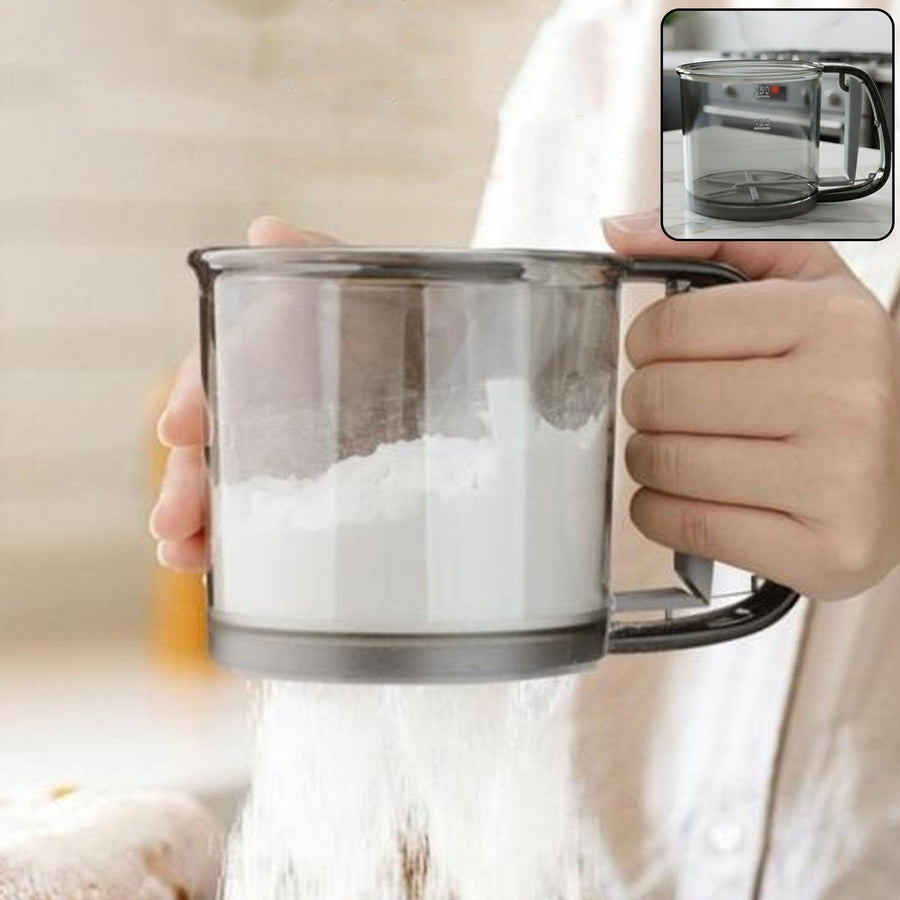 Plastic Flour Sieve Cup – Fine Mesh Filter with Handle for Baking