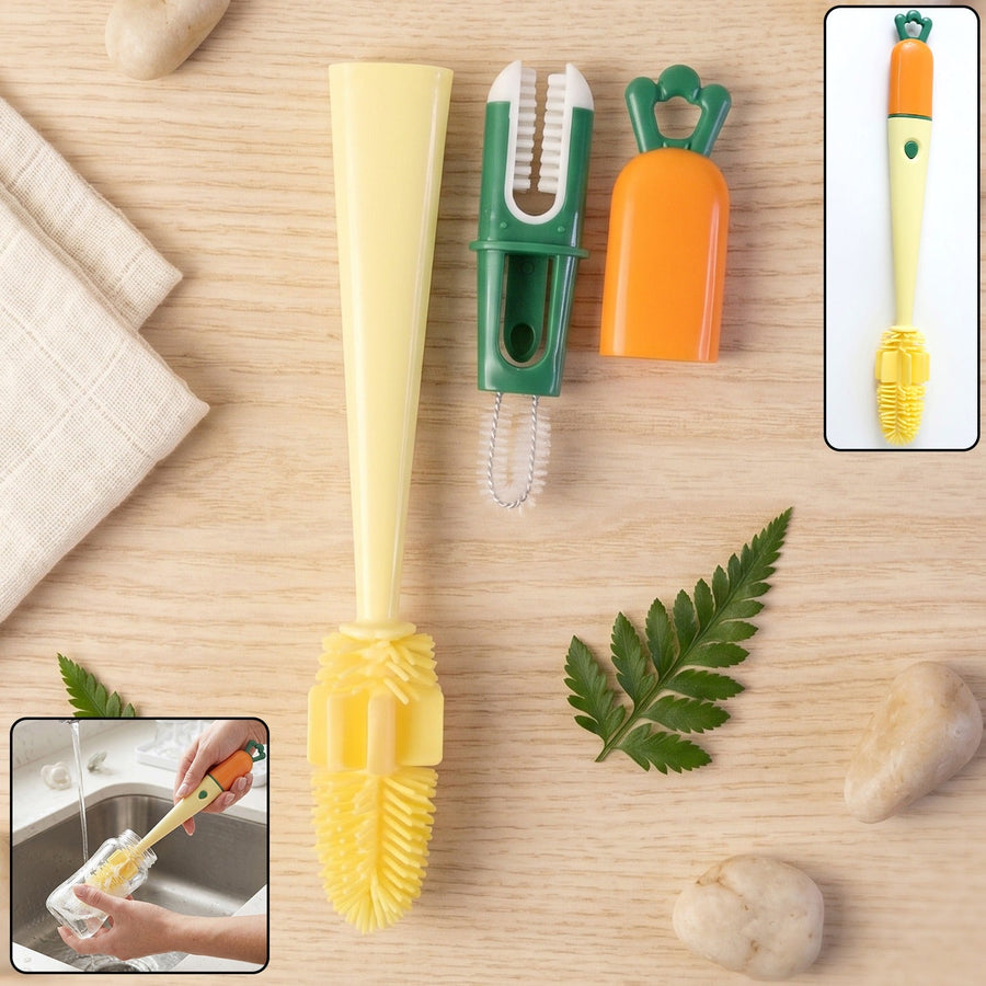 3 in 1 Bottle Cleaning Brush – Gentle & Reusable with Silicone Head