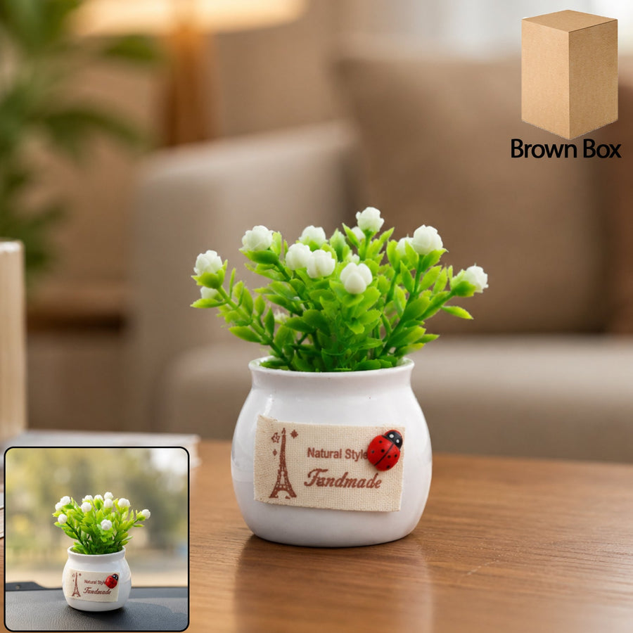 Mini Artificial Plant with Ceramic Pot White Flower Bonsai for Home Decor (1 Pc)