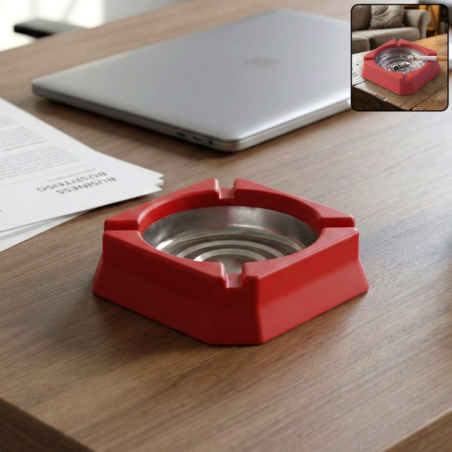 Heat-Resistant Ashtray – Stainless Steel Inner Bowl for Easy Cleaning