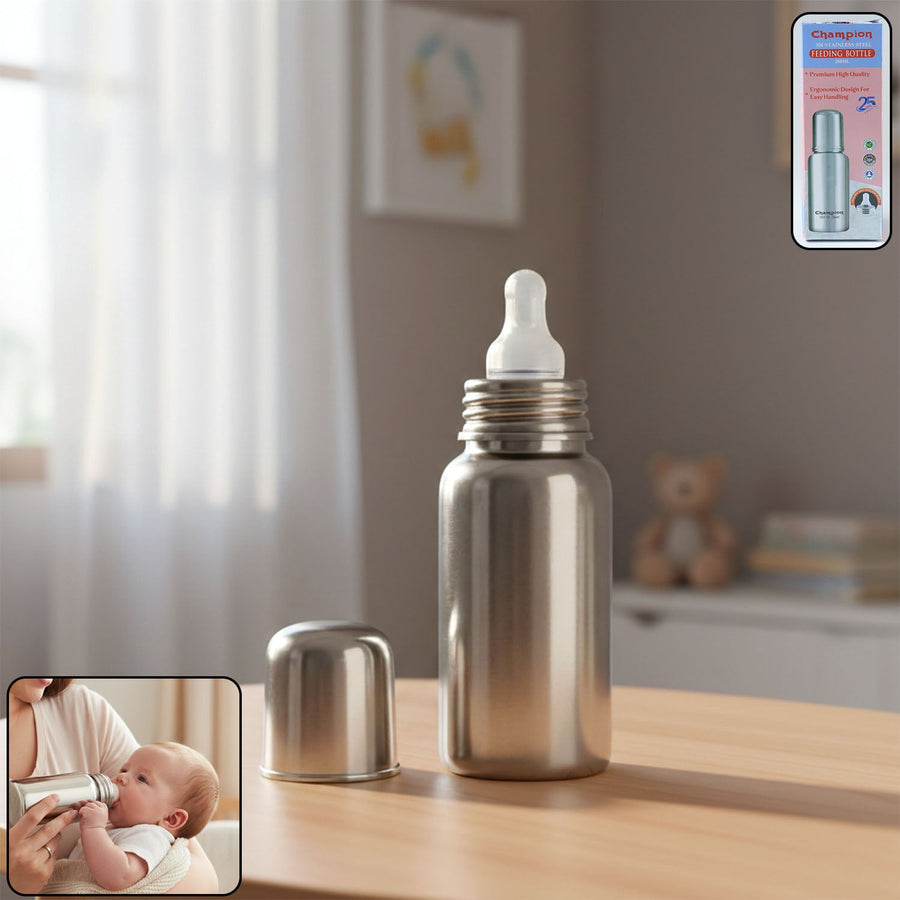 Stainless Steel Baby Feeding Bottle 200ml – Leakproof & Durable
