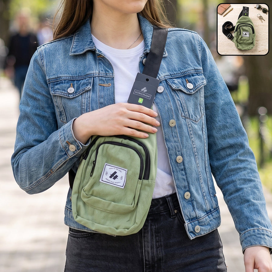 Multi Pocket Sling Crossbody Bag, Compact Canvas Chest Bag with Strap (1 Pc)