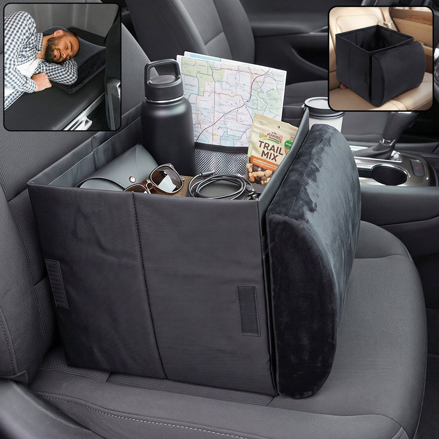 Foldable Car Organizer Box, Front Seat Storage with Fold-Out Armrest Cushion (1 Pc)