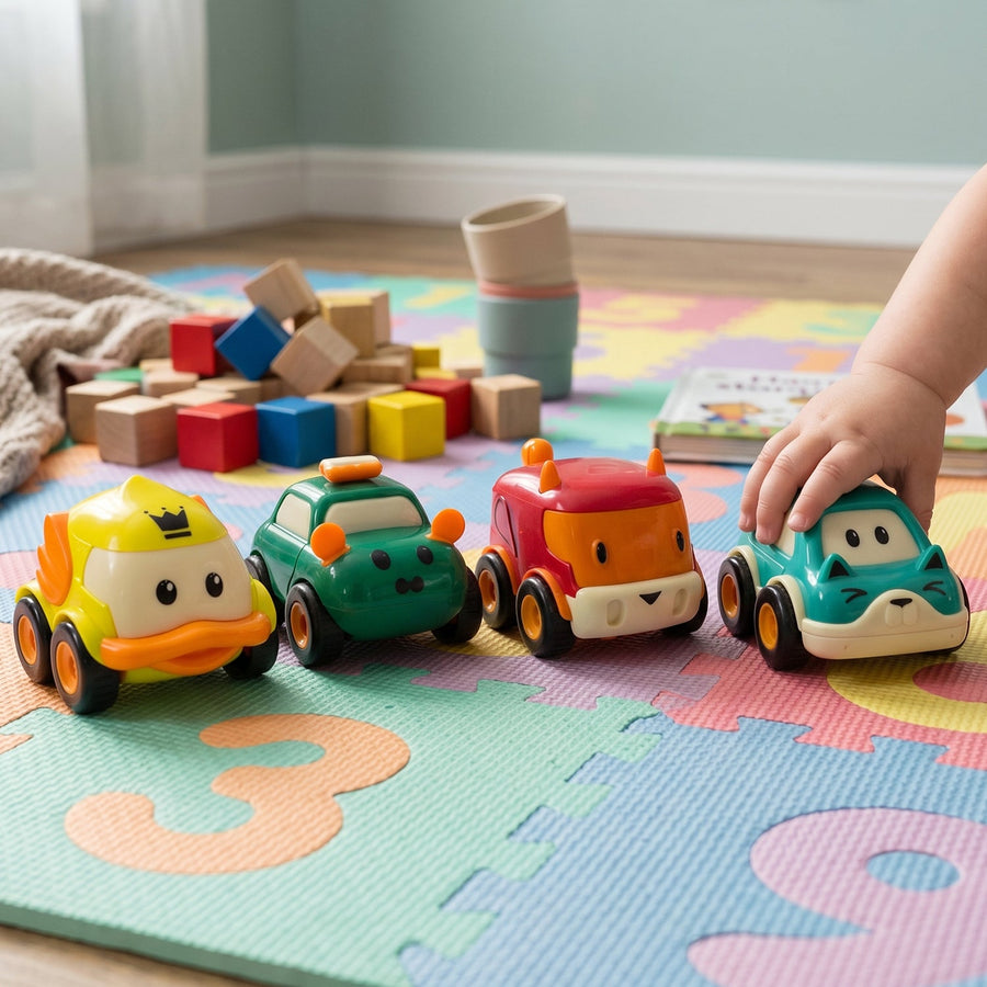 Animal Cartoon Pull-Back Toy Car Set – 4 Vibrant Mini Vehicles