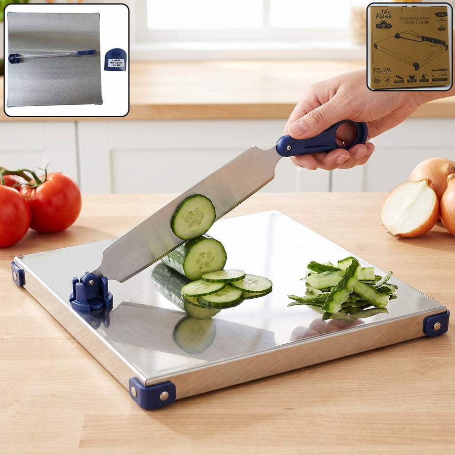 Stainless Steel 2 In 1 Cutting Chopping Board with Knife Finger Gua...