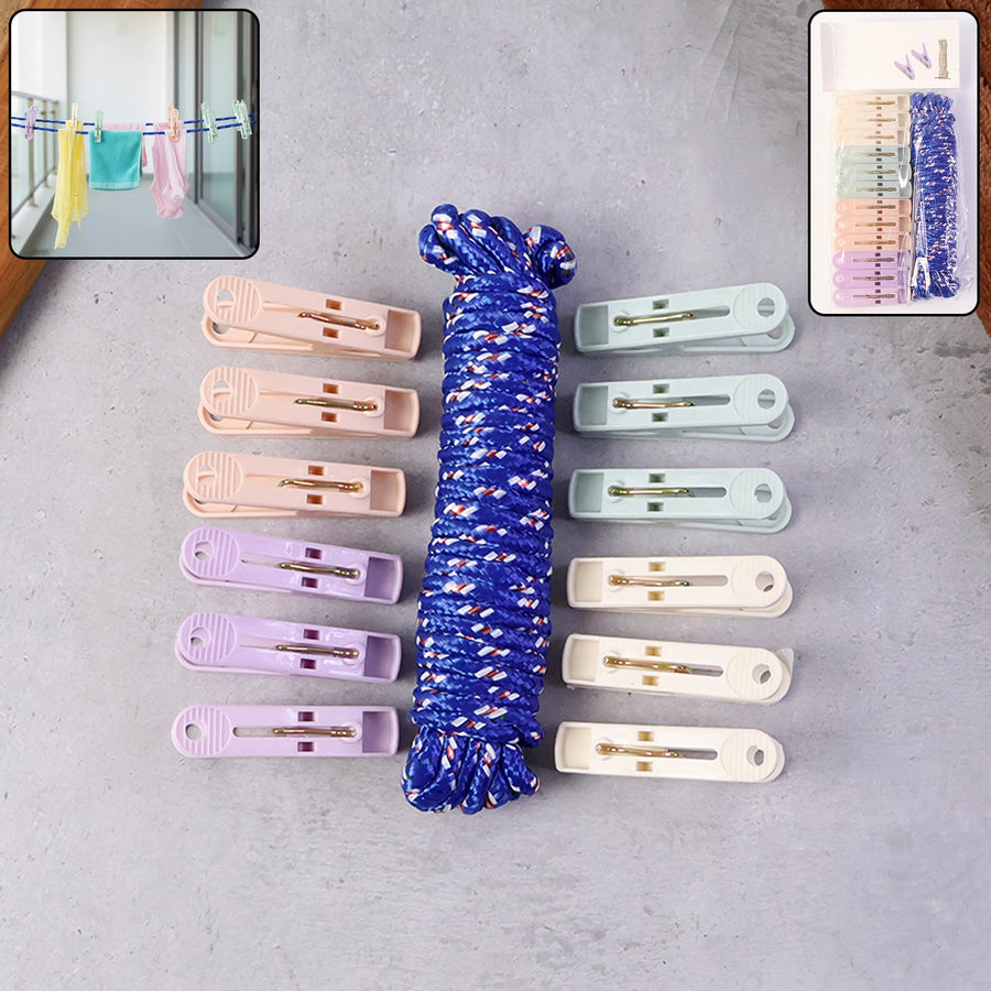 Clothesline Rope with 12 Clips – 5 Meter Heavy Duty Drying Rope