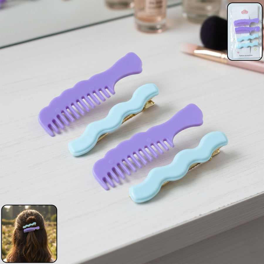 Comb-Shaped Hair Clips Set – Strong Grip Stylish Hair Pins (4 Pc)