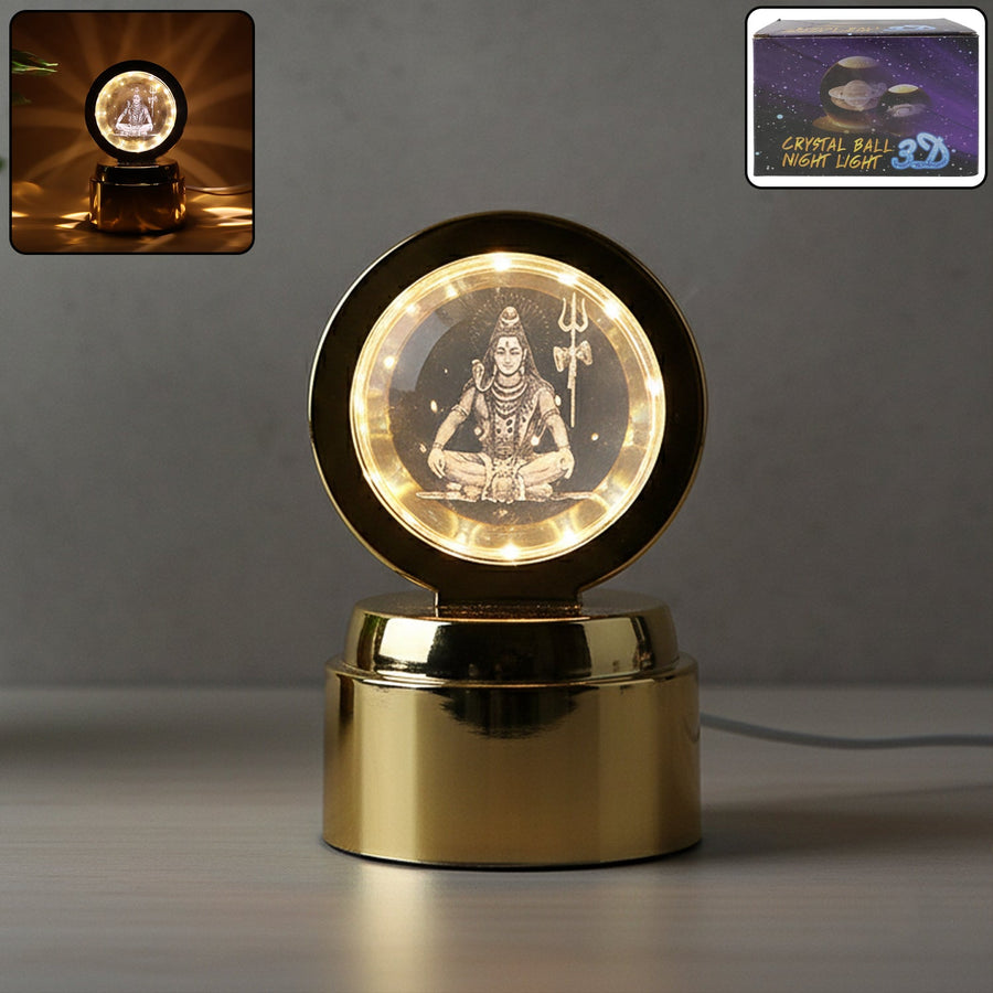 Mahadev 3D Crystal Ball Night Light – Rotating LED Decorative Lamp