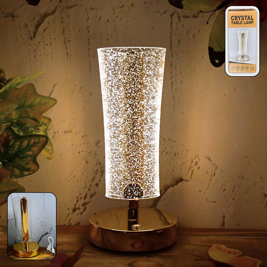 Crystal Table Lamp – Sparkle Design with Golden Base LED
