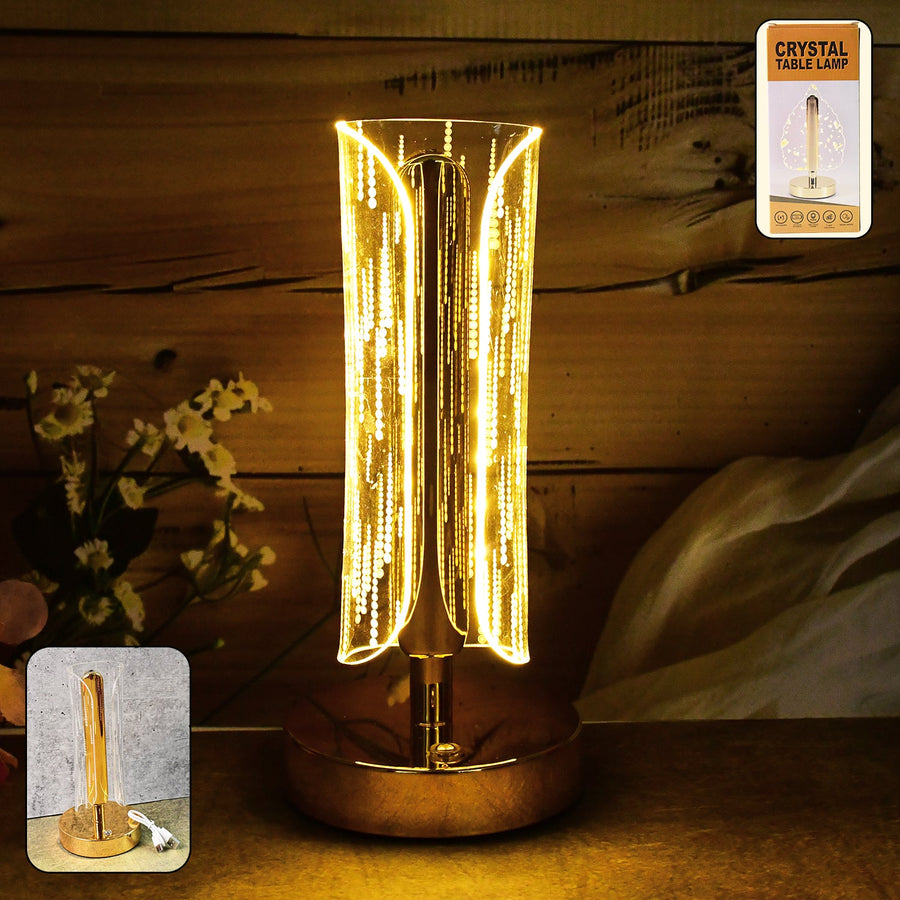Crystal Table Lamp – Tall Cylinder Shape with USB Charging