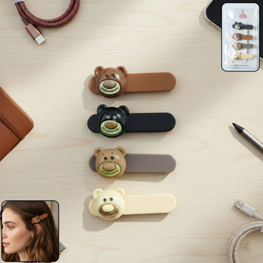 Bear Face Decorative Hair Clips Set – Playful & Secure Hold (4 Pc)