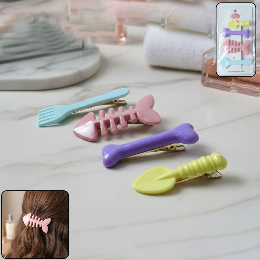 Cartoon Hair Clips – Playful & Secure 4-Pc Hair Accessories