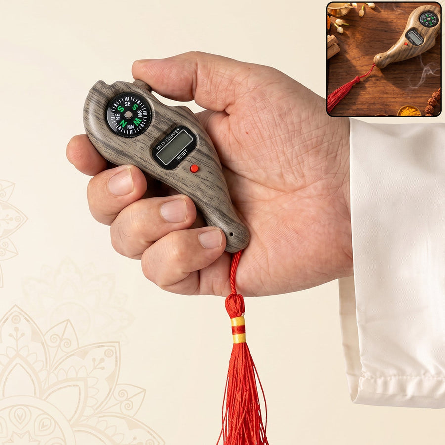 Wooden Digital Tasbih Counter Handheld LCD Mantra Jaap Counter with Compass (1 Pc)