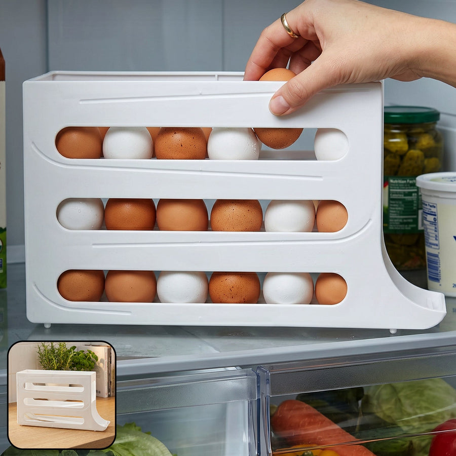 Plastic Egg Storage Organizer – Space-saving fridge tray for neat kitchen organization