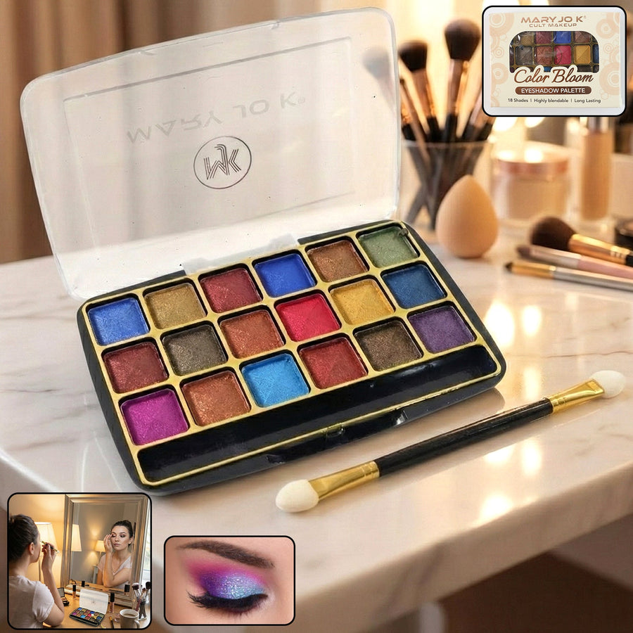 18-Color Shimmer Eyeshadow Palette – Vibrant, Long-Lasting Shades