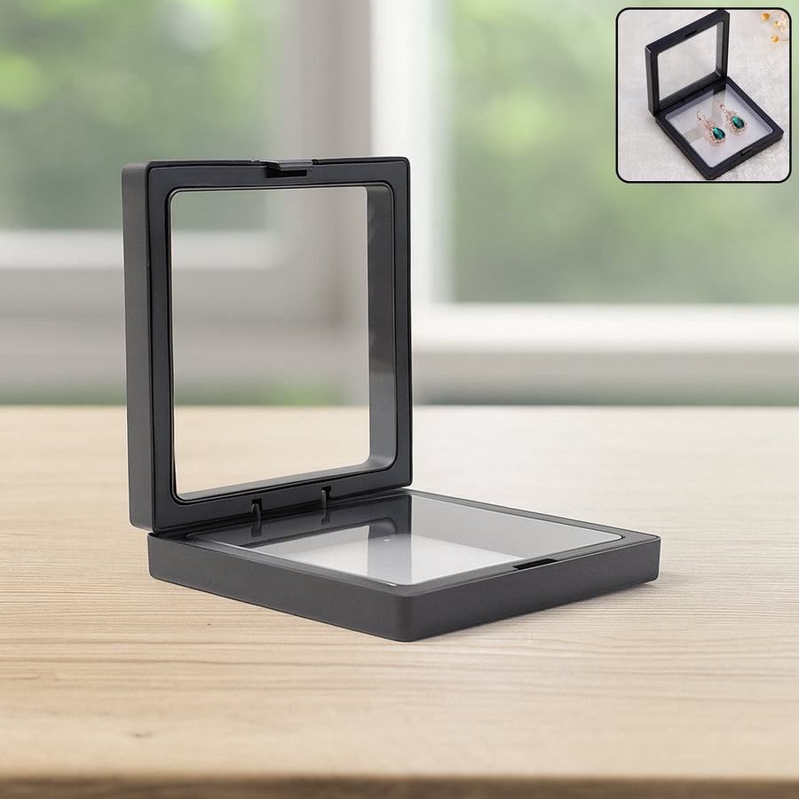 Jewellery Display Box – Transparent Floating Frame Organizer 9x9 cm