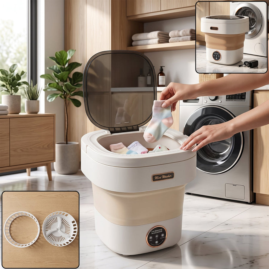 Portable Folding Washing Machine, Mini Collapsible Washer with Spin Basket (1 Pc)