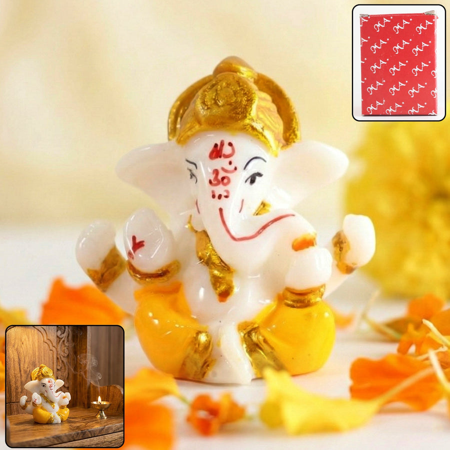Lord Ganesha Decorative Idol – Mini Murti with Golden Crown
