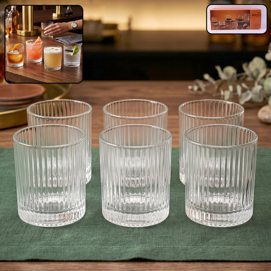 Crystal Glass Tumbler Set – Ribbed Design 250 ML Glass Set