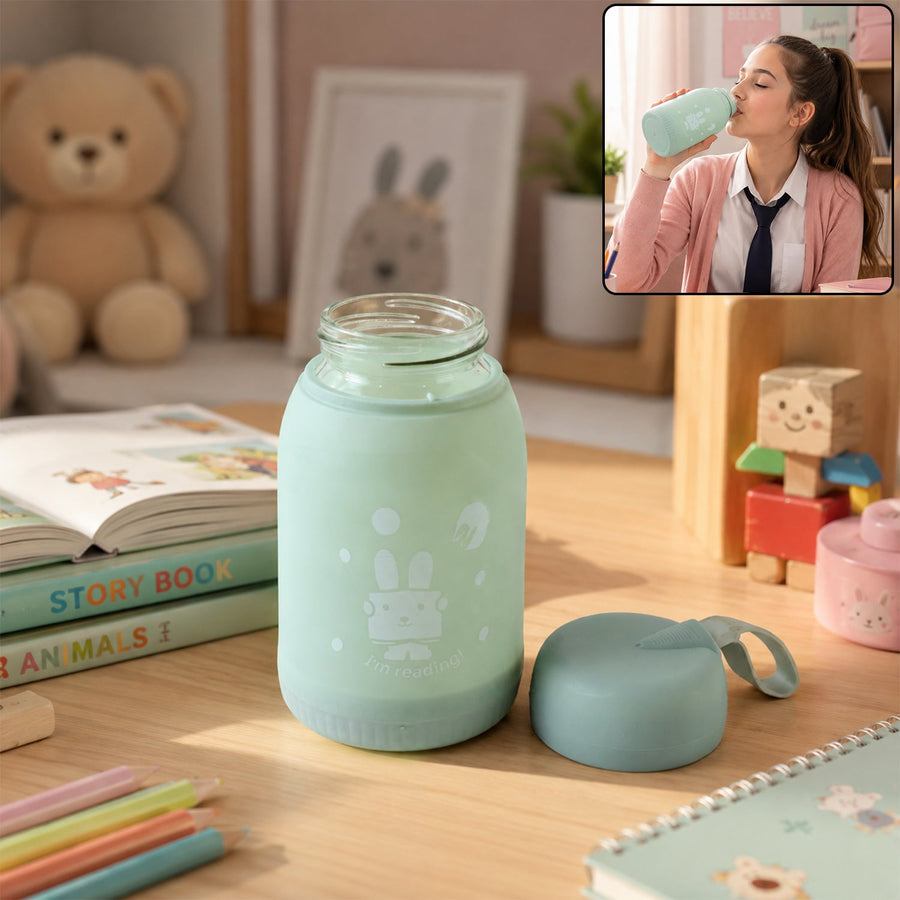 Glass Water Bottle 380ml with Lid (1 Pc)