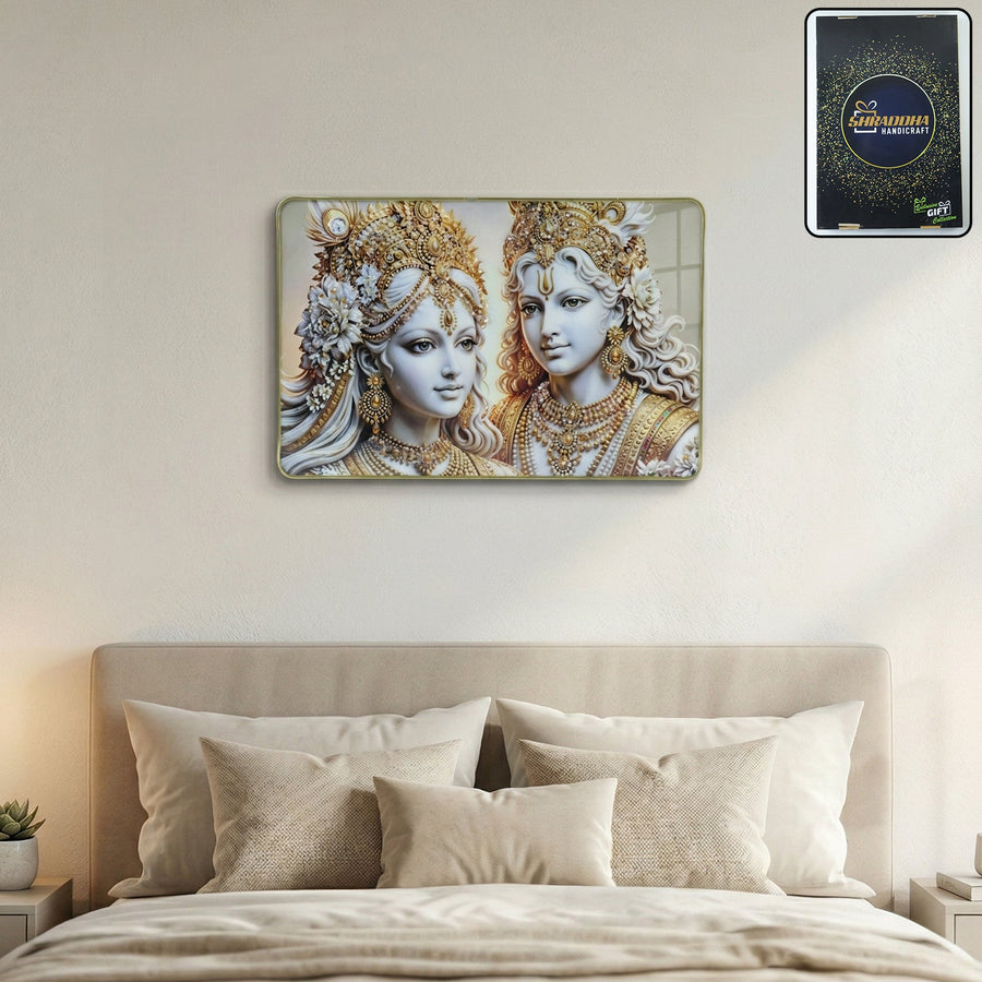 Radha Krishna Wall Art – Golden Finish Decor for Spiritual Spaces