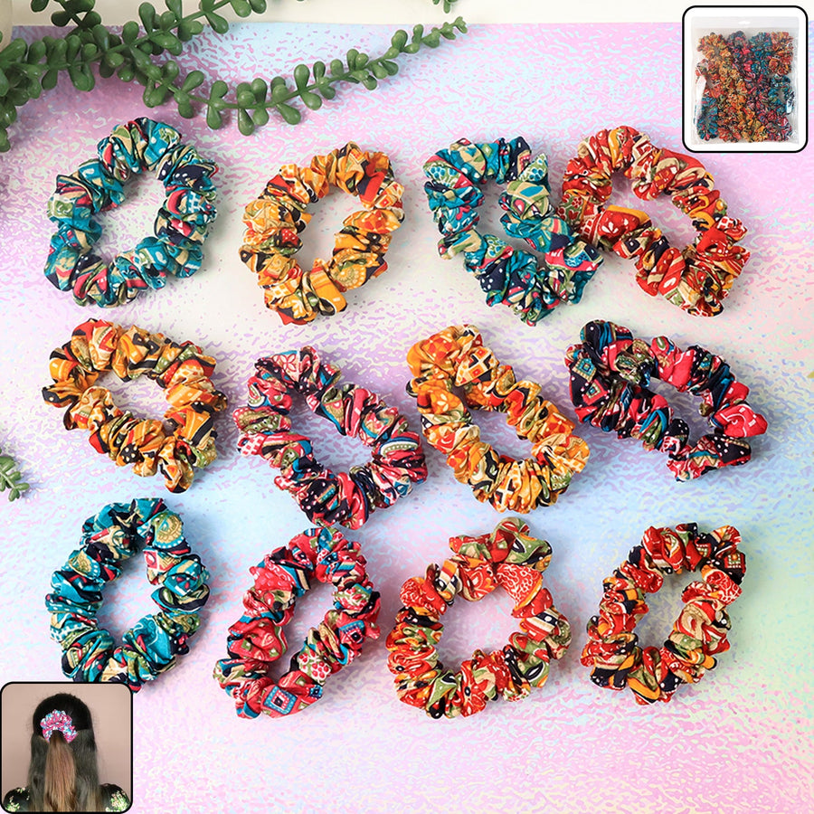 Printed Fabric Hair Scrunchies – Set of 12 Stylish Prints