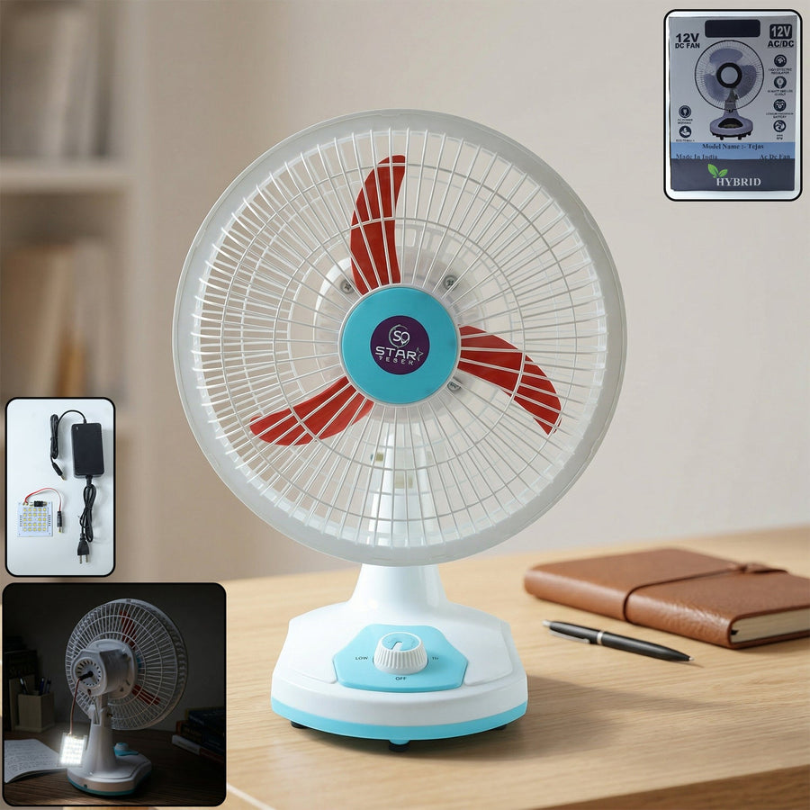 Rechargeable Table Fan – Portable with LED Light & Dual Power