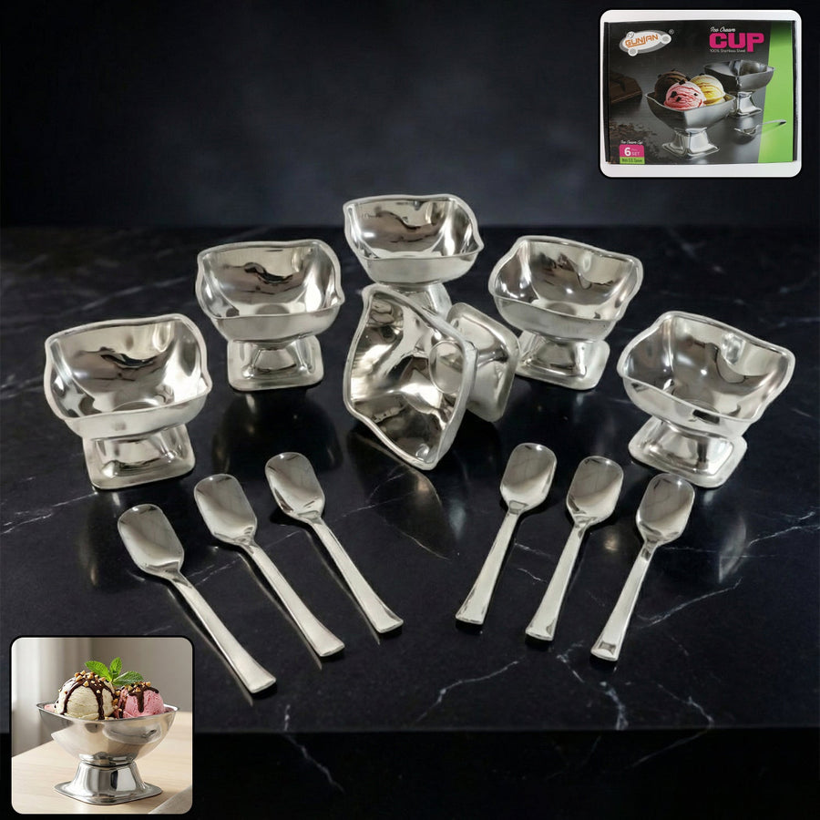 Stainless Steel Ice Cream Cup Set – Elegant 6-Piece Dessert Bowls