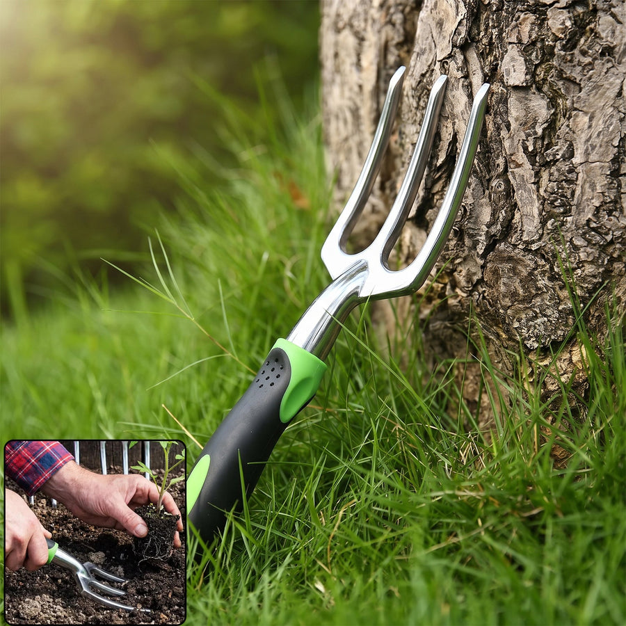 Garden Hand Fork 3 Tine Stainless Steel Digging Tool Ergonomic Handle (1 Pc)