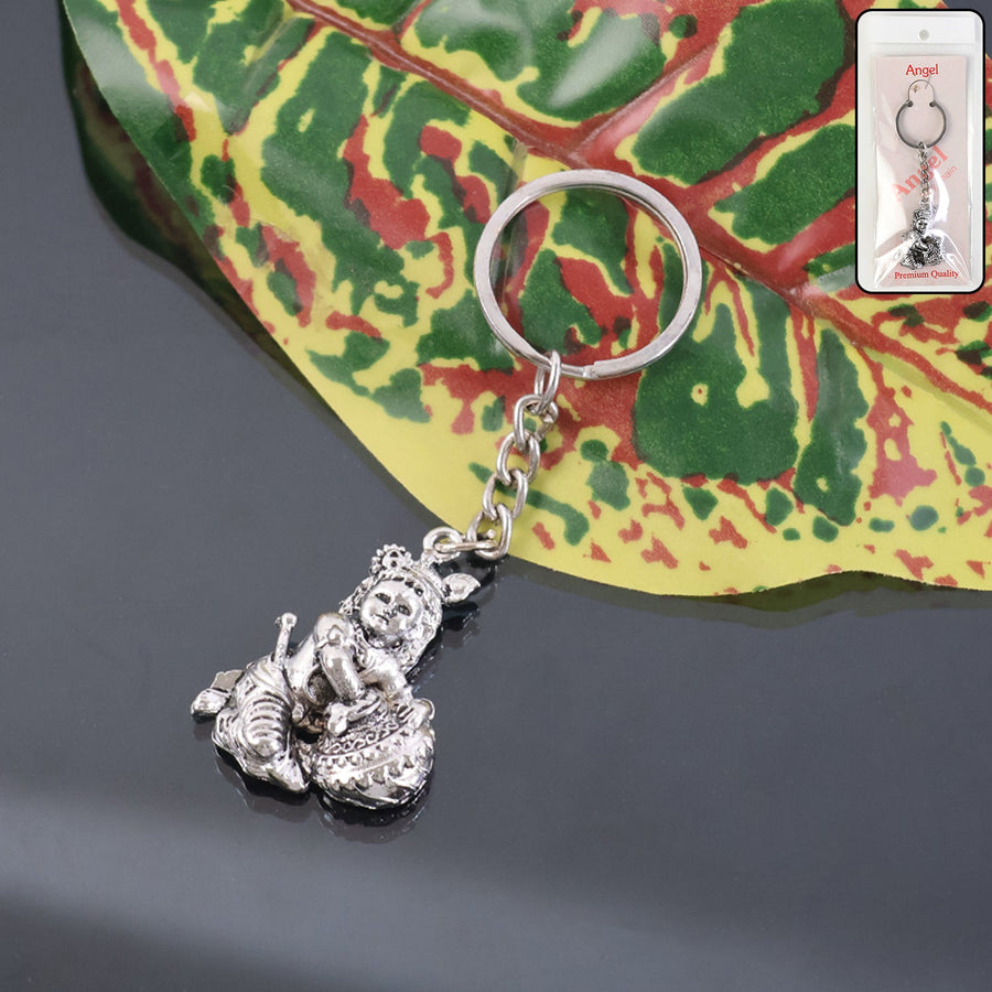 Bal Krishna Makhan Chor Keychain – Premium Silver Finish