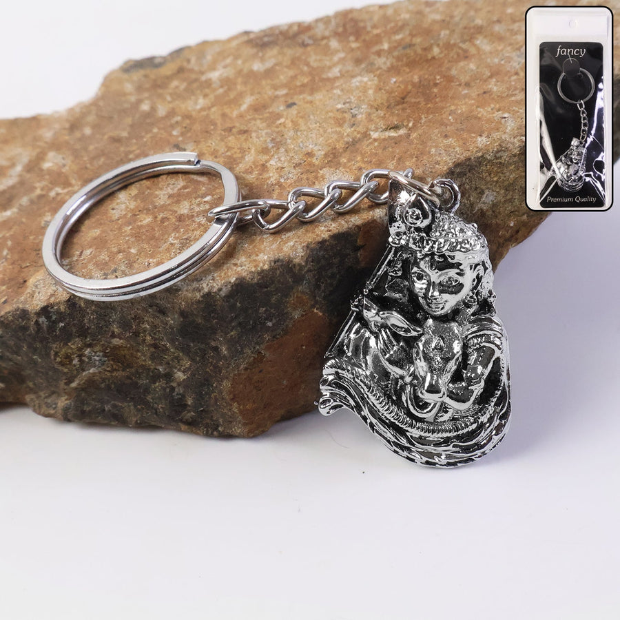Silver Finish Bal Krishna Metal Keychain – Elegant Devotional Charm