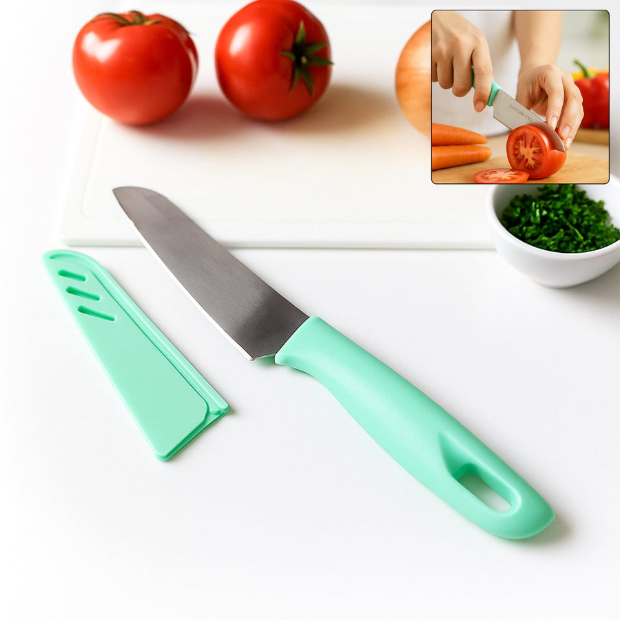 Stainless Steel Kitchen Knife – Ergonomic Soft Grip & Protective Cover