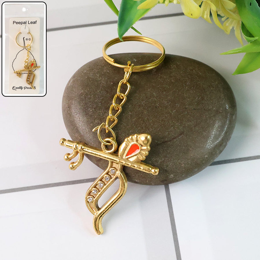 Krishna Metal Keychain – Durable Flute & Peacock Feather Design