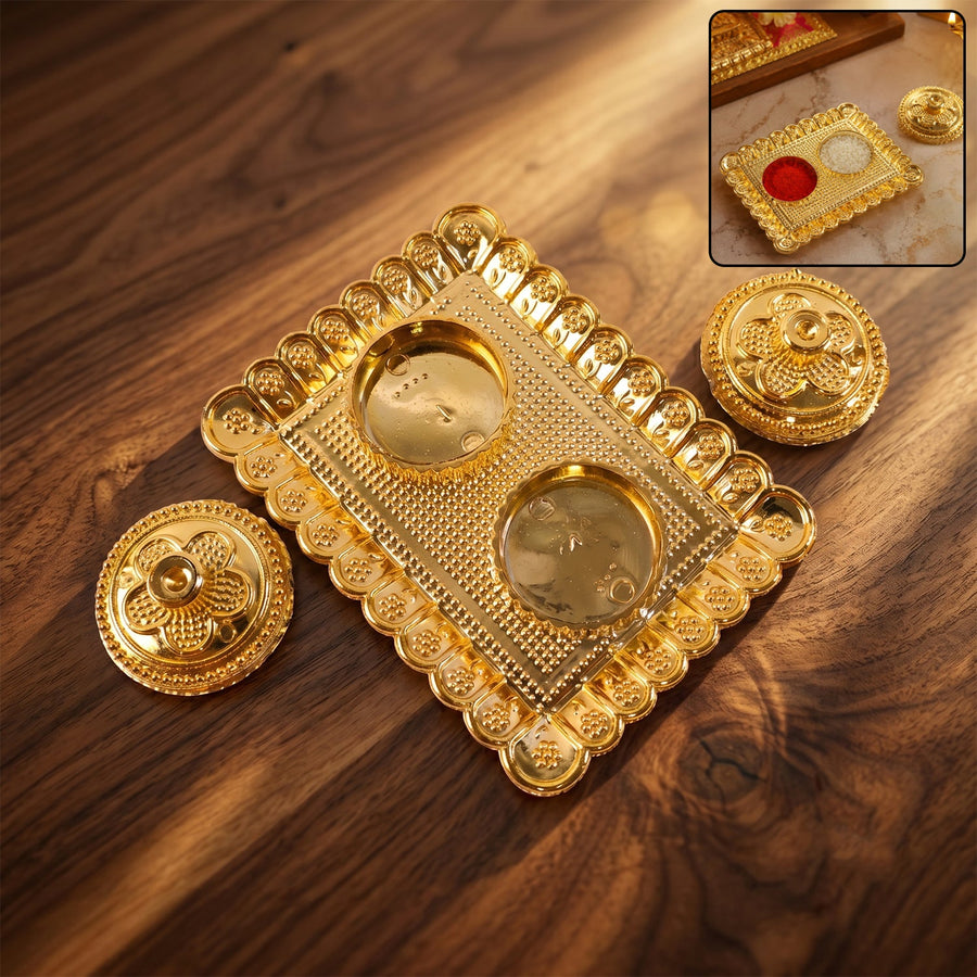 Kumkum Holder – Elegant Golden Floral Pooja Accessories