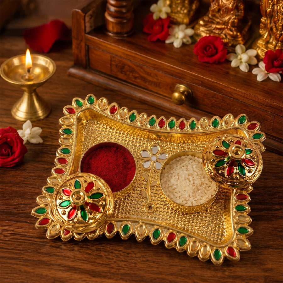Kumkum Holder – Elegant Meenakari Floral Design for Pooja
