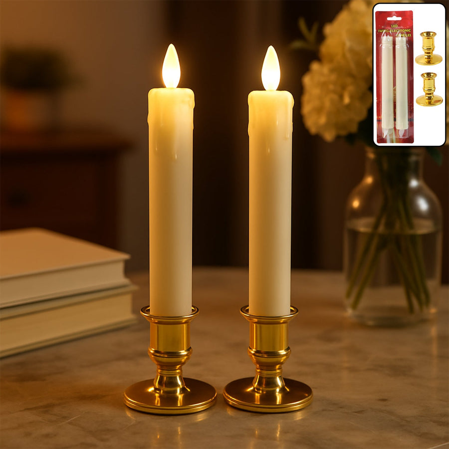 LED Flameless Taper Candles – Set of 2 Realistic Flickering Lights
