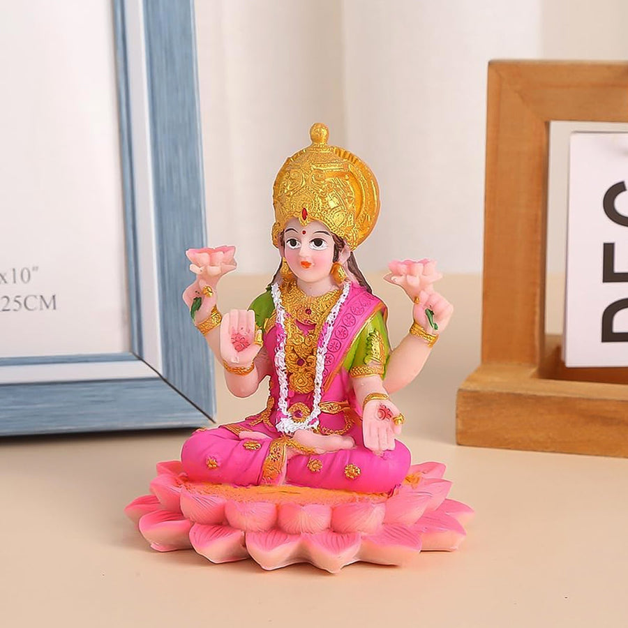 Lakshmi Mata Idol Sitting on Lotus – Decorative Polyresin Statue
