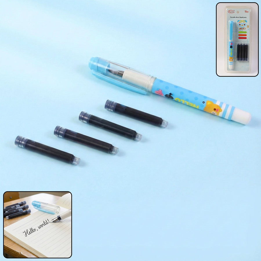 Liquid Ink Pen Set – Cute Cartoon Design with Refillable Cartridges