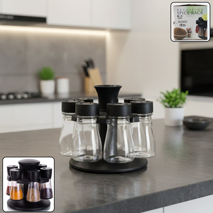 Revolving Plastic Spice Rack – 8 Jars with Rotating Stand