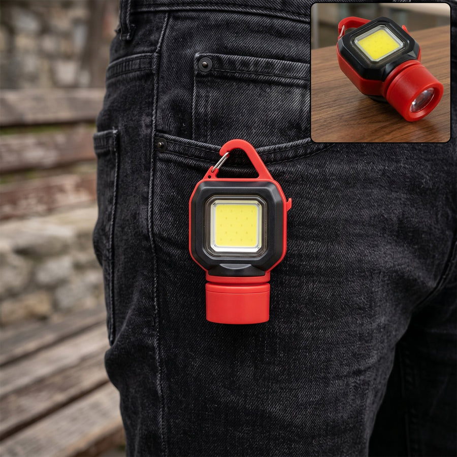 5 Mode Mini COB LED Keychain Flashlight with Carabiner Clip (1 Pc)