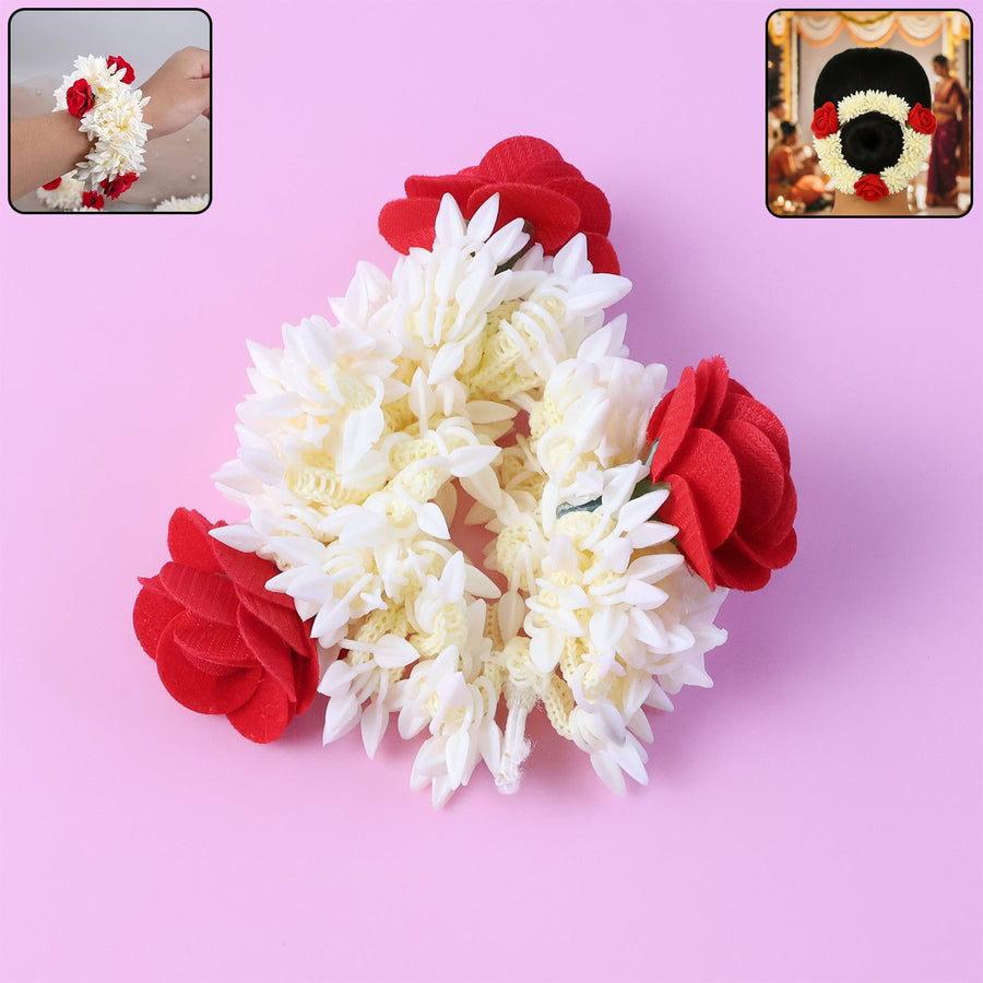 Artificial Flower Gajra – Traditional Red Rose & Jasmine Hair Accessory