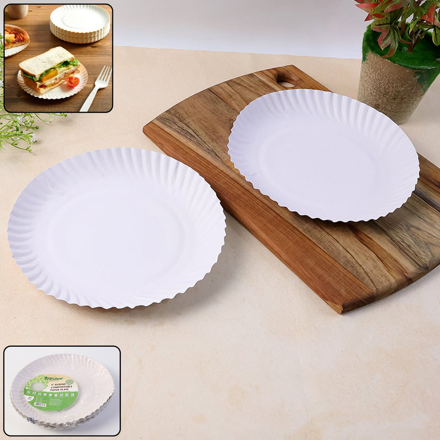 Compostable Paper Plates – 9 Inch, Leak-Resistant & Eco-Friendly