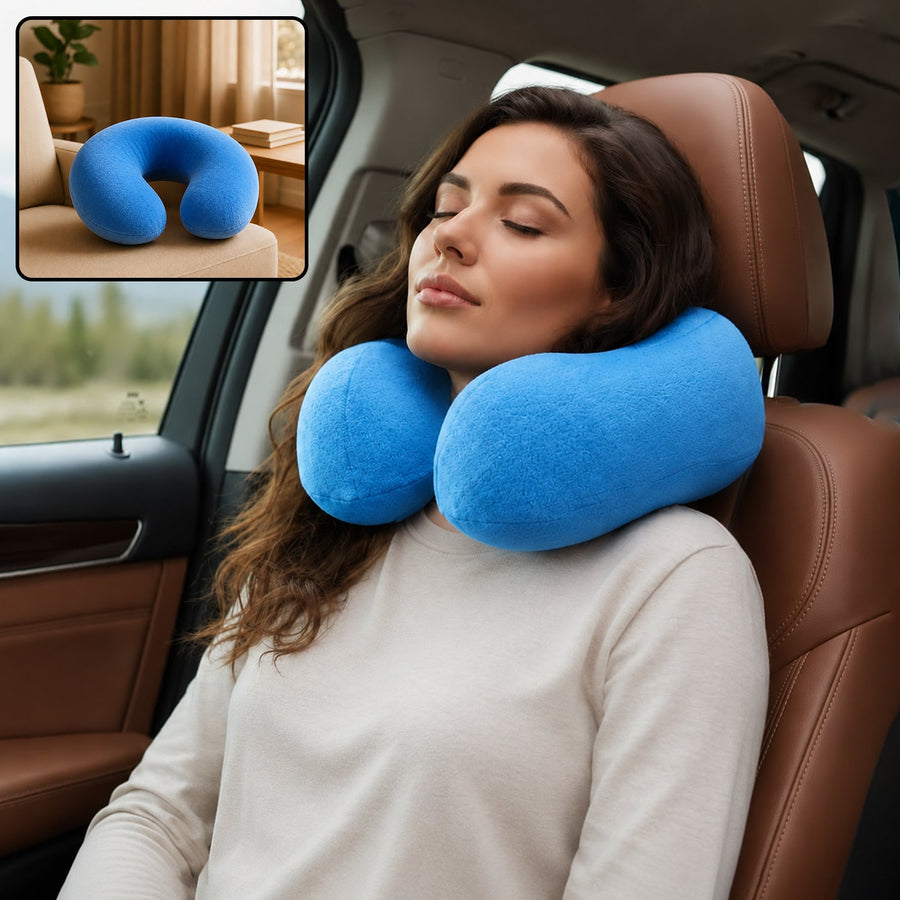 U Shaped Soft Neck Pillow Blue Travel Pillow Head Neck Support (1 Pc)