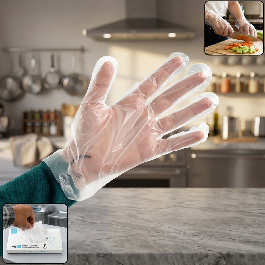 Disposable Plastic Gloves – 100 Pc Large for Food & Cleaning