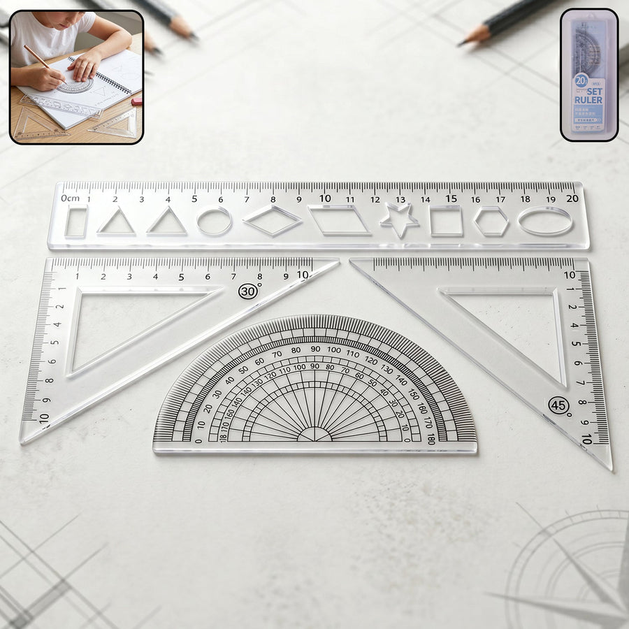 Student Geometry Ruler Set – Accurate 20cm Drawing Tools