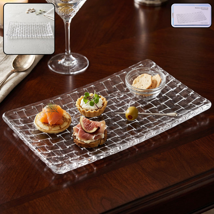 Transparent Glass Serving Tray 11 Inch Rectangular Basketweave Platter (1 Pc)
